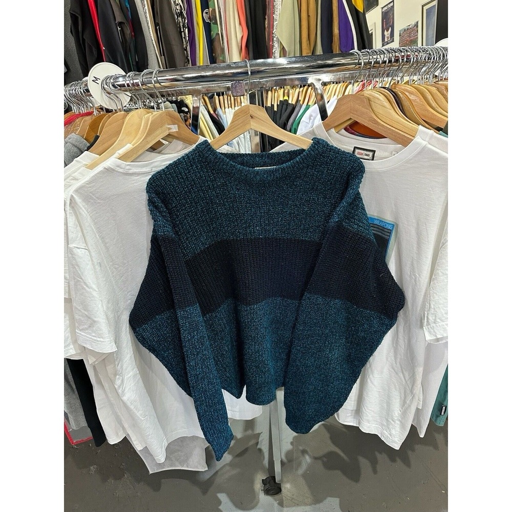 Vintage 1980s Street Closed Blue Chunky Knit Oversized Sweater Size Medium
